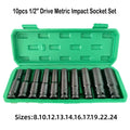 10pcs 1/2" Drive Metric Impact Socket Set Universal Socket Metric Drive Deep Socket Set Wrench for Air Pneumatic Repair Tools