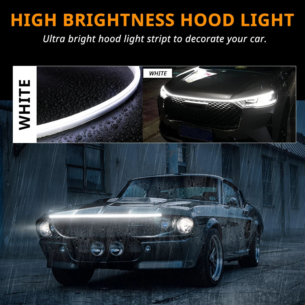 71 inch LED Engine Cover Light Strip Dynamic Scan Start-up Effect Car Hood Upgrade Daytime Running Lights SUV Truck Pickup DRL