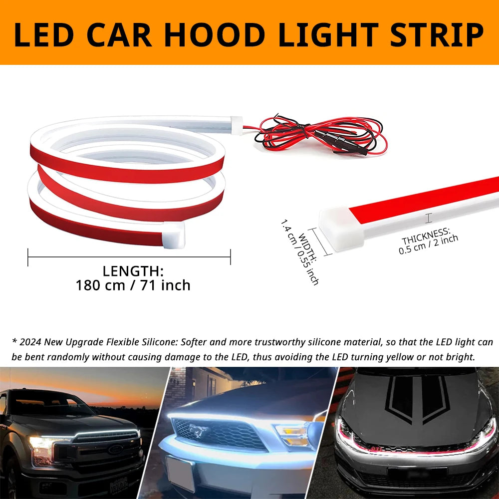 71 inch LED Engine Cover Light Strip Dynamic Scan Start-up Effect Car Hood Upgrade Daytime Running Lights SUV Truck Pickup DRL