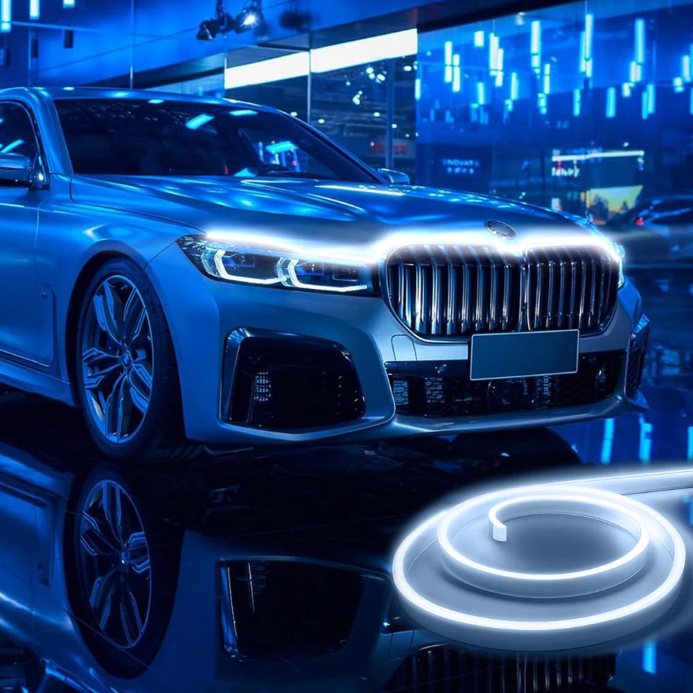71 inch LED Engine Cover Light Strip Dynamic Scan Start-up Effect Car Hood Upgrade Daytime Running Lights SUV Truck Pickup DRL