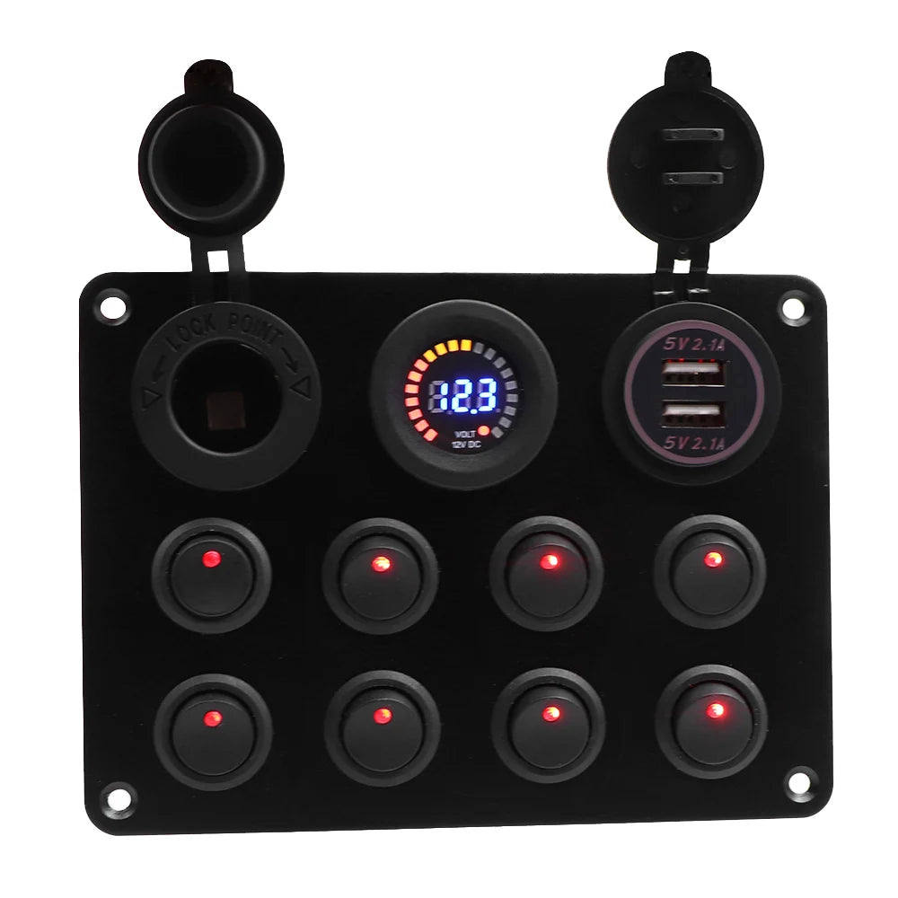 12V 8 Gang Waterproof Circuit Breaker Toggle Switch Panel For Car Boat RV Truck Marine ATV UTV Caravan