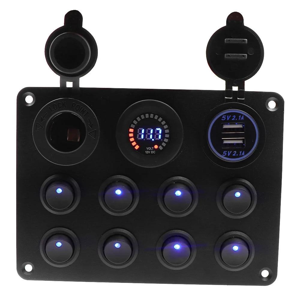 12V 8 Gang Waterproof Circuit Breaker Toggle Switch Panel For Car Boat RV Truck Marine ATV UTV Caravan