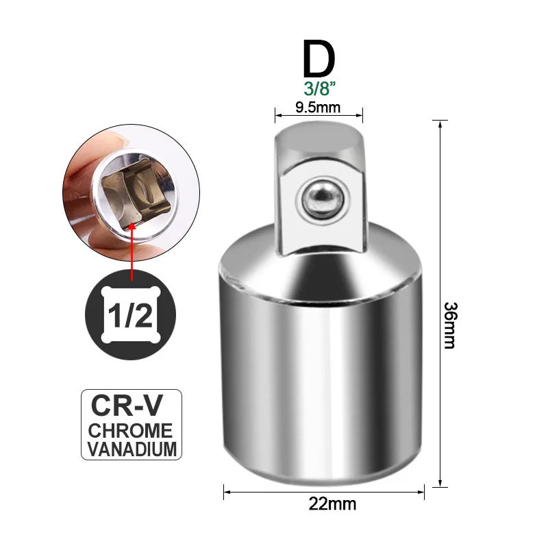 Ratchet Wrench Socket Converter Sleeve Head Adapter 1/2 "Big Fly To 3/8" Fly To 1/4 "Stainless Steel to 1/4" To 1/2 "To 3/8"