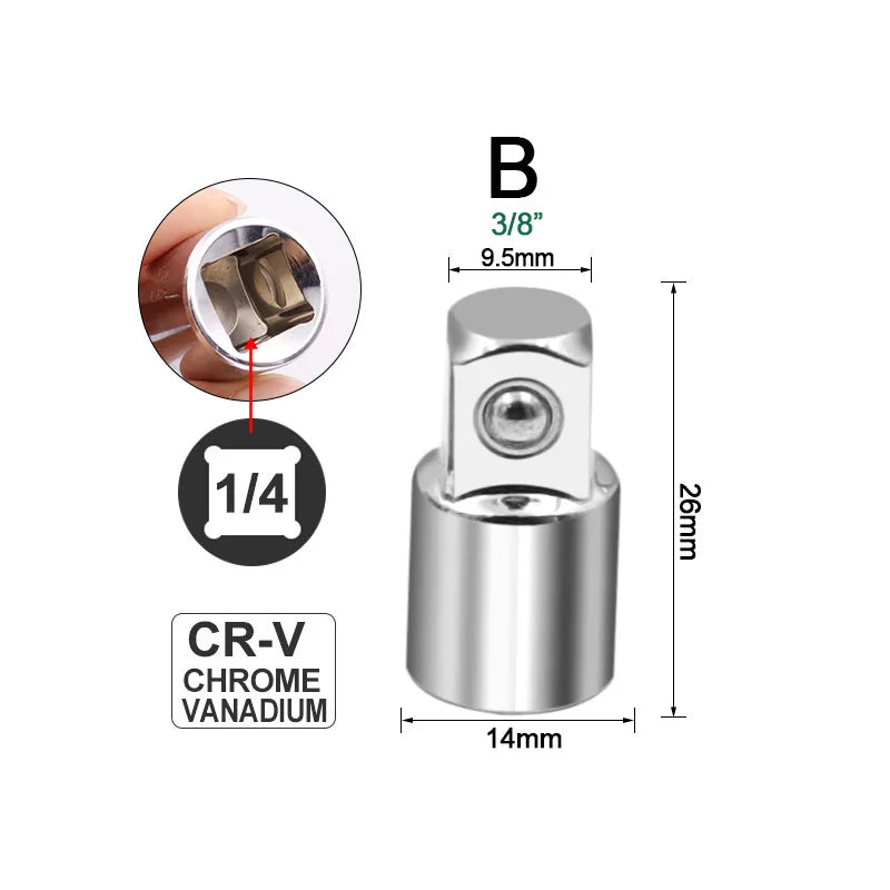 Ratchet Wrench Socket Converter Sleeve Head Adapter 1/2 "Big Fly To 3/8" Fly To 1/4 "Stainless Steel to 1/4" To 1/2 "To 3/8"