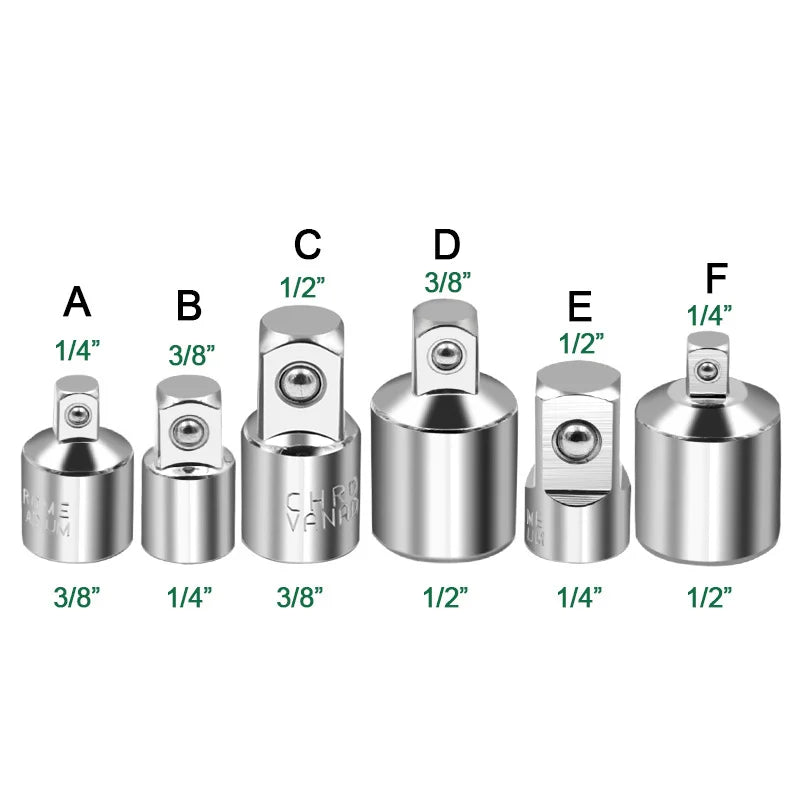 Ratchet Wrench Socket Converter Sleeve Head Adapter 1/2 "Big Fly To 3/8" Fly To 1/4 "Stainless Steel to 1/4" To 1/2 "To 3/8"
