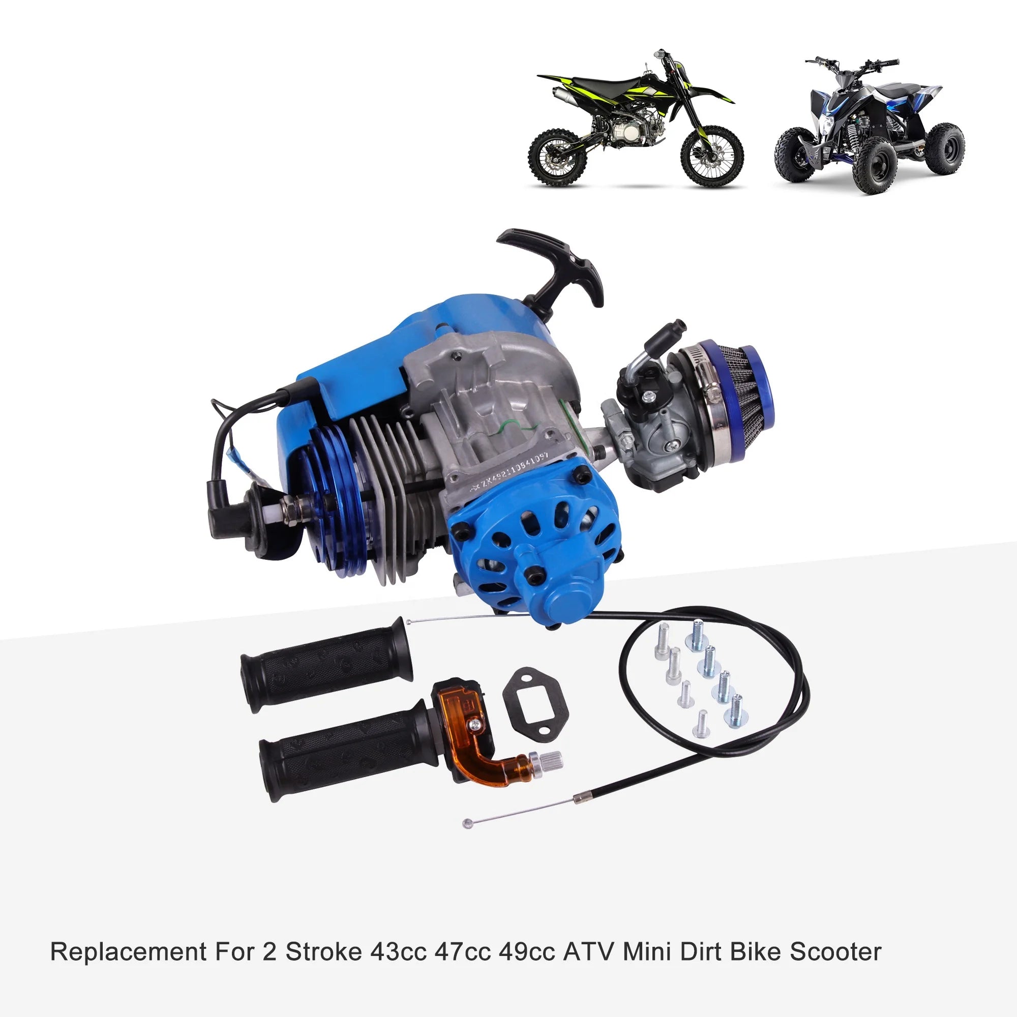 GOOFIT Blue 44-6 Modified Motorcycle Engine With HandleBar Throttle Cable for 2 Stroke 43cc 47cc 49cc ATV Mini Dirt Bike Scooter