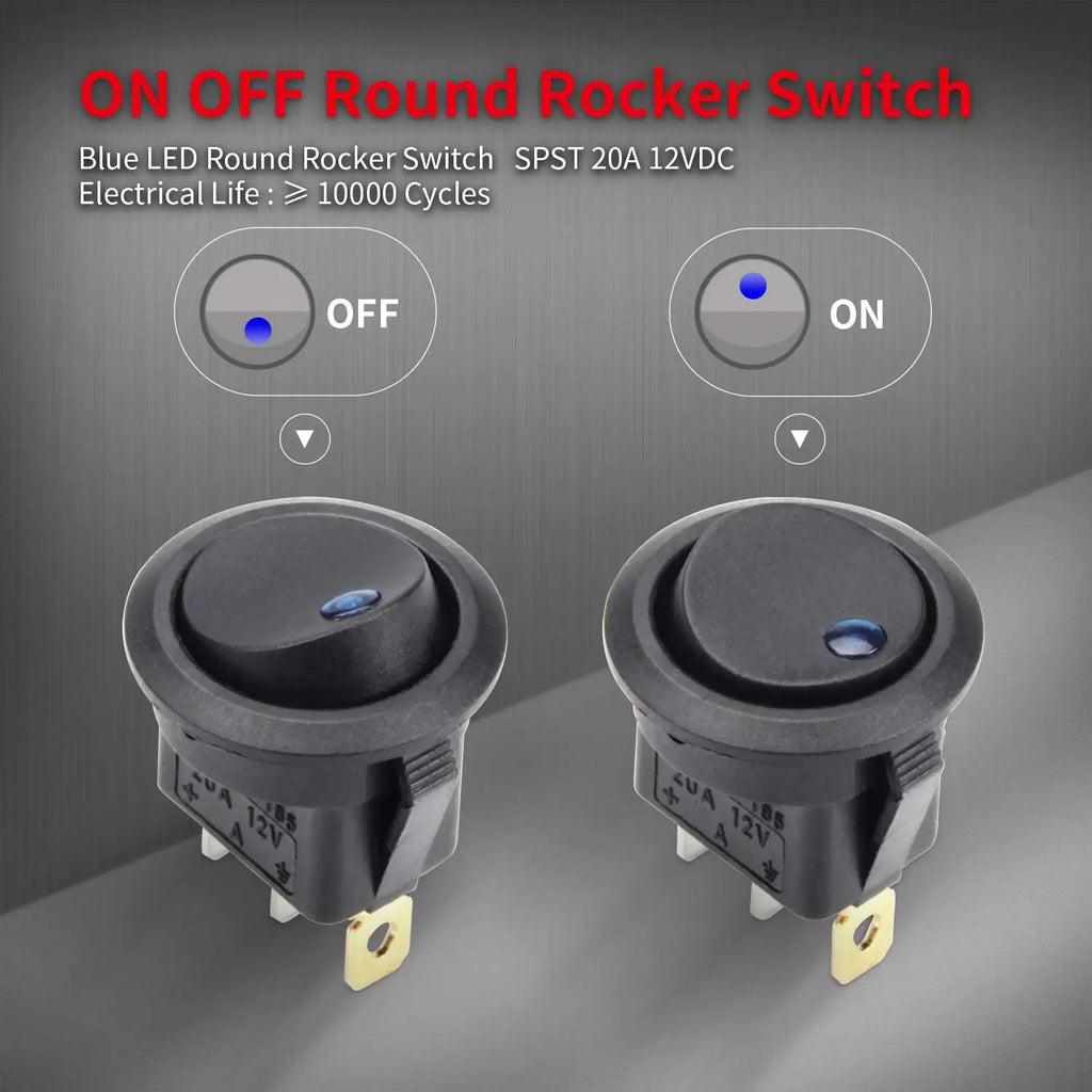 DaierTek 20mm Round Rocker Toggle Switch Shell Housing 12V LED ON OFF for Car Truck Golf Cart Dash Panel Blue Red Green Lighted