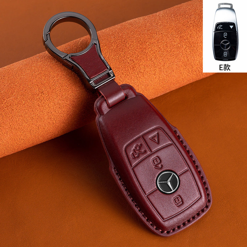 Suitable for Mercedes-Benz GLEGLAC200L c260L E300L first layer vegetable tanned leather leather key cover E-class S-class c