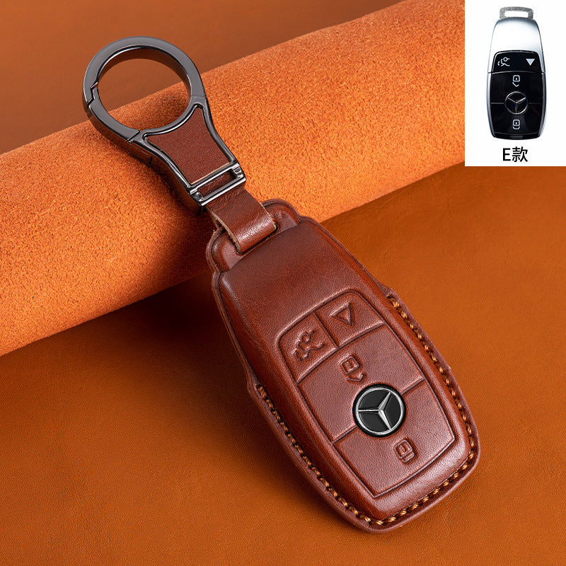 Suitable for Mercedes-Benz GLEGLAC200L c260L E300L first layer vegetable tanned leather leather key cover E-class S-class c
