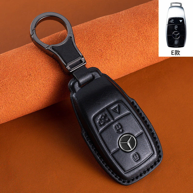 Suitable for Mercedes-Benz GLEGLAC200L c260L E300L first layer vegetable tanned leather leather key cover E-class S-class c