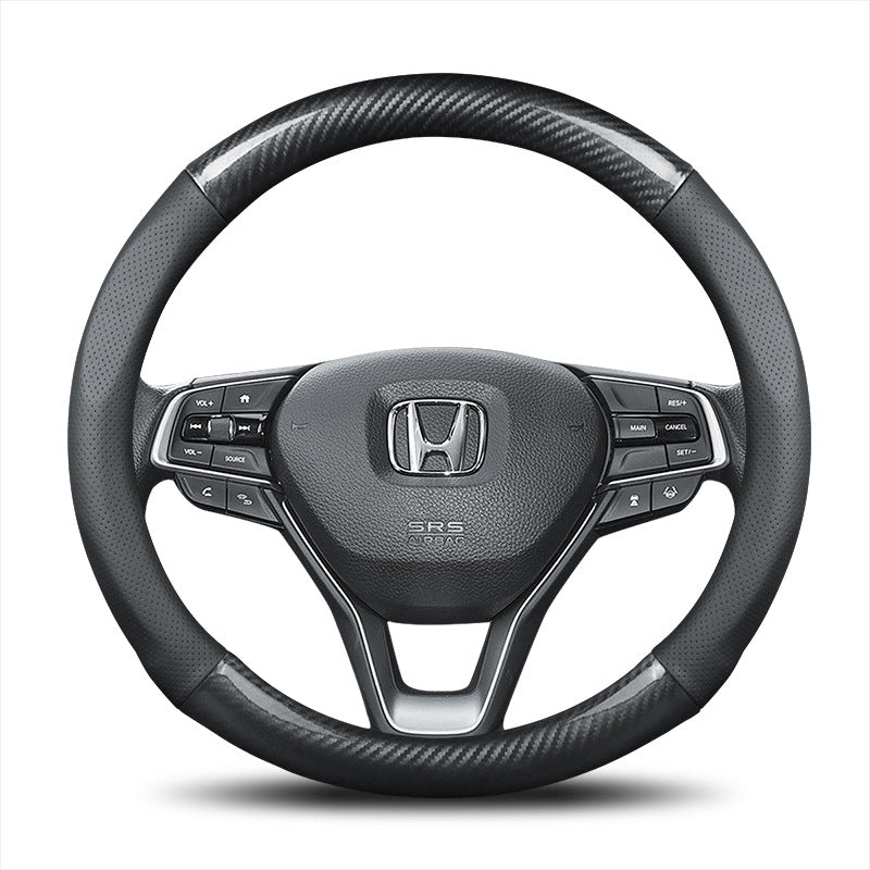 Car carbon fiber steering wheel cover round/D type steering wheel cover modified carbon fiber leather handle cover four seasons universal wholesale
