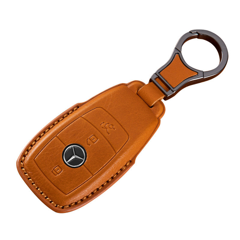 Suitable for Mercedes-Benz GLEGLAC200L c260L E300L first layer vegetable tanned leather leather key cover E-class S-class c
