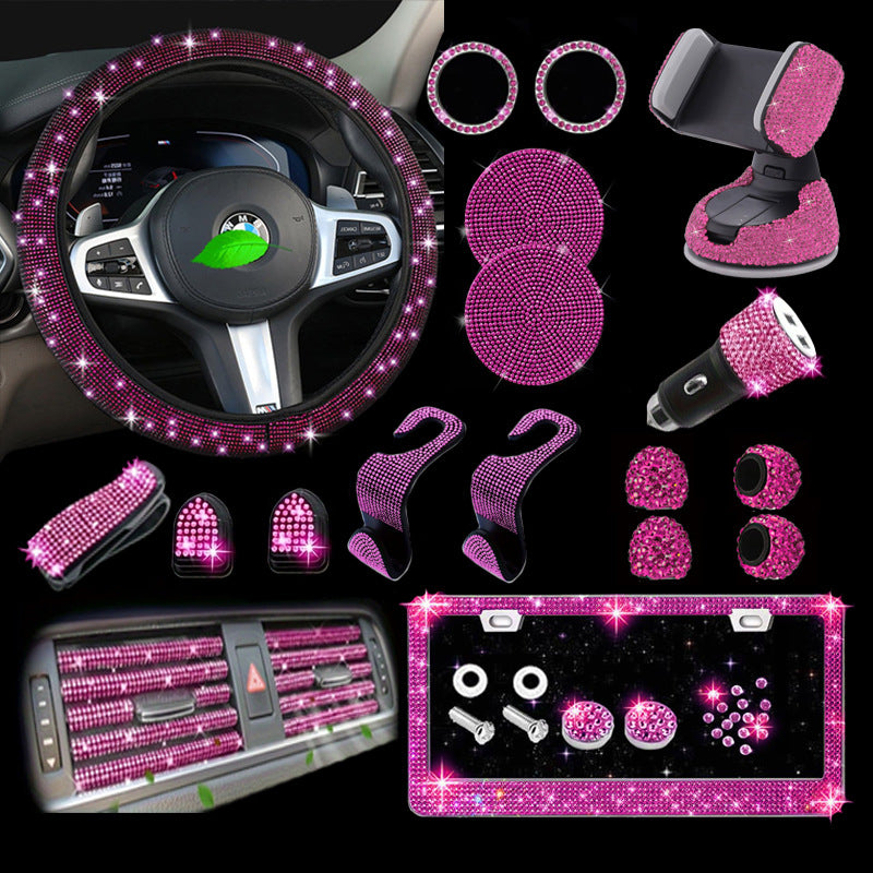 Car steering wheel cover non-slip comfortable no inner ring handle set diamond US gauge license plate frame rhinestone car decoration cross-border