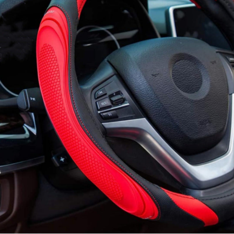 Cross-border stitching car steering wheel cover four seasons universal nail yarn film leather handle cover concave-convex massage car handle cover