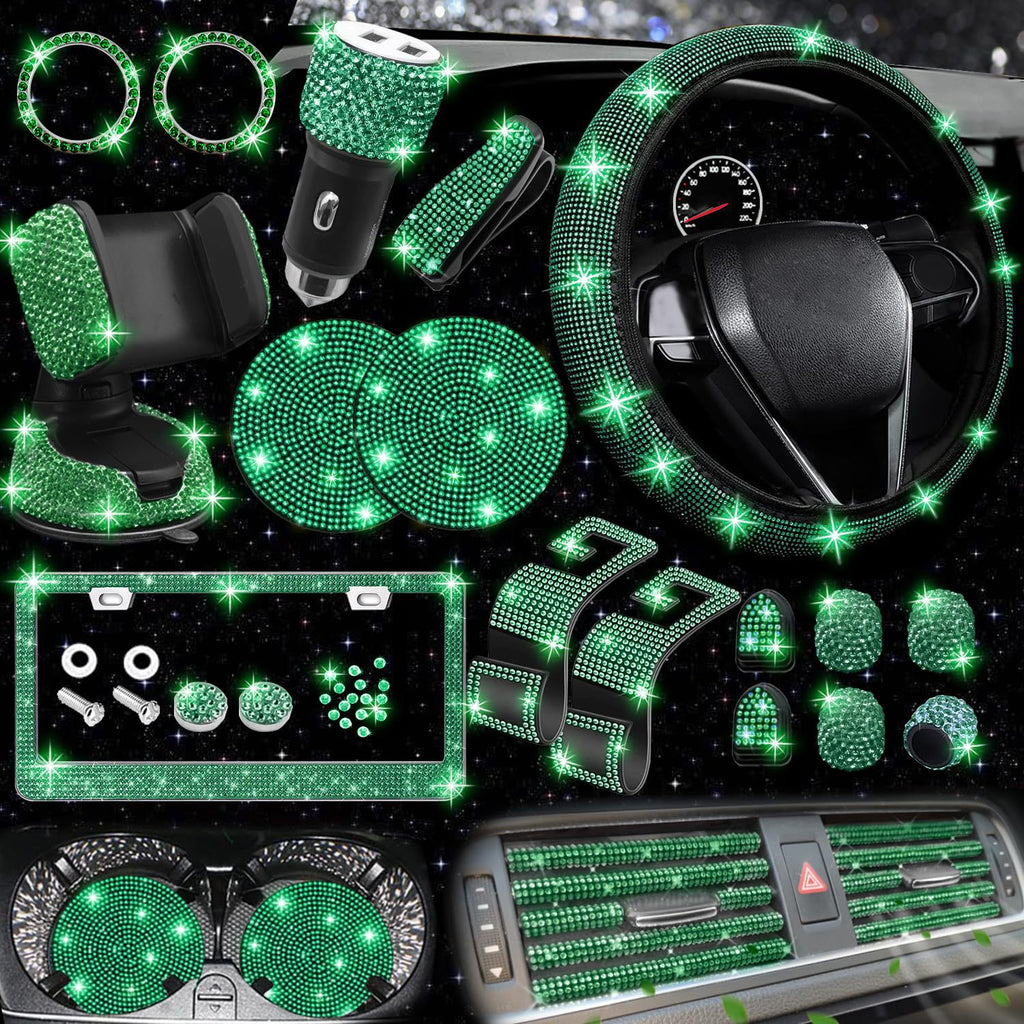 Car steering wheel cover non-slip comfortable no inner ring handle set diamond US gauge license plate frame rhinestone car decoration cross-border