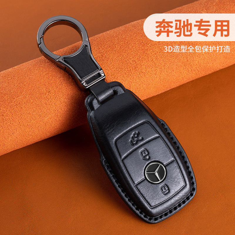 Suitable for Mercedes-Benz GLEGLAC200L c260L E300L first layer vegetable tanned leather leather key cover E-class S-class c
