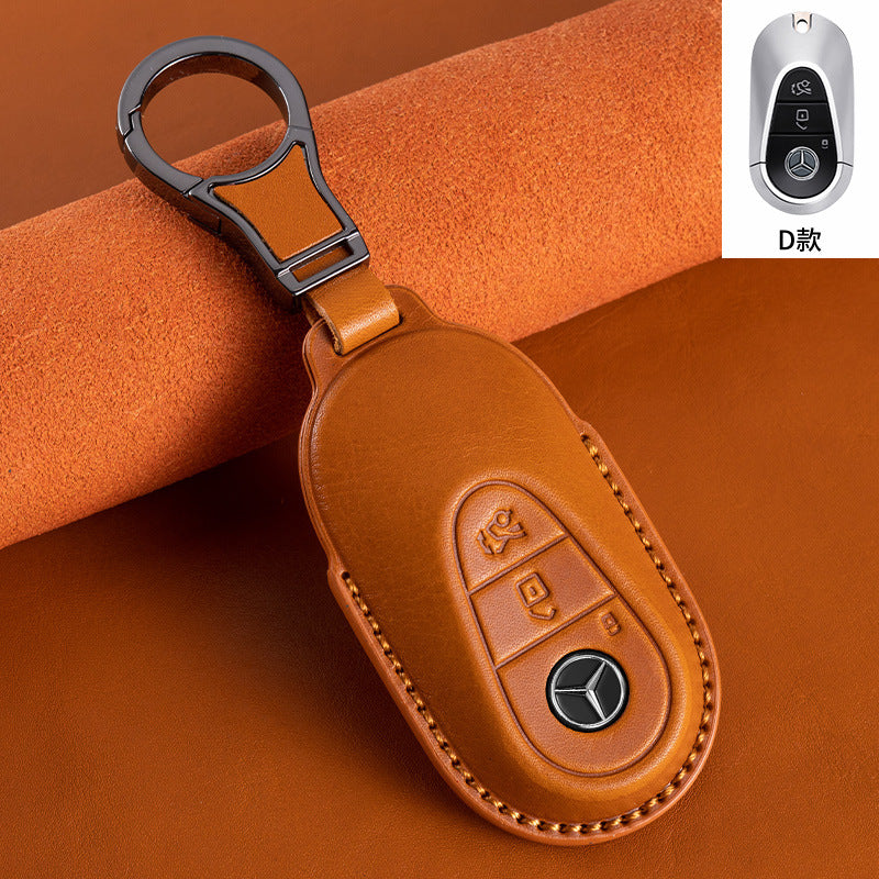 Suitable for Mercedes-Benz GLEGLAC200L c260L E300L first layer vegetable tanned leather leather key cover E-class S-class c