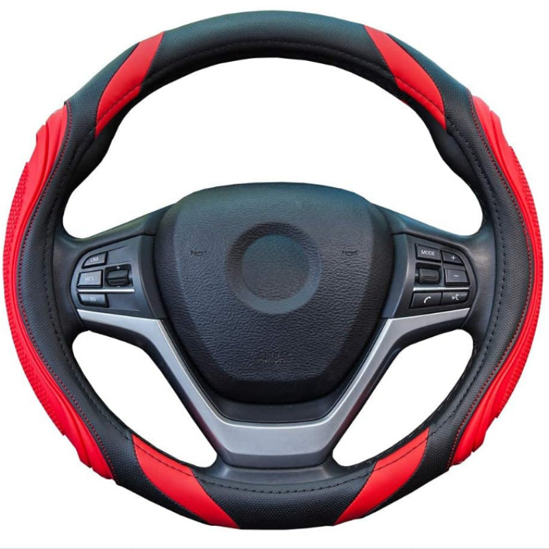 Cross-border stitching car steering wheel cover four seasons universal nail yarn film leather handle cover concave-convex massage car handle cover