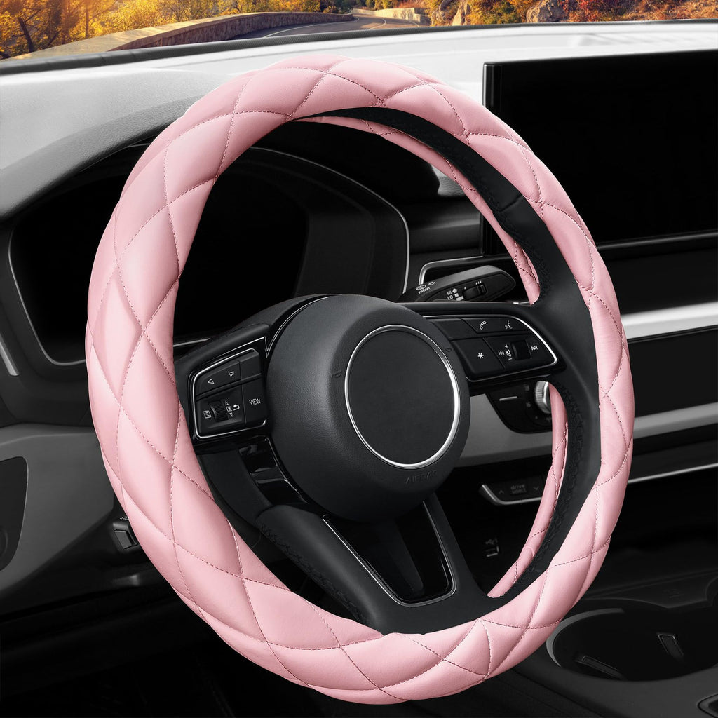 Car Steering Wheel Cover Rhinestone Steering Wheel Cover Four-Season Universal Diamond Soft Leather Non-Slip Steering Wheel Cover with Shiny