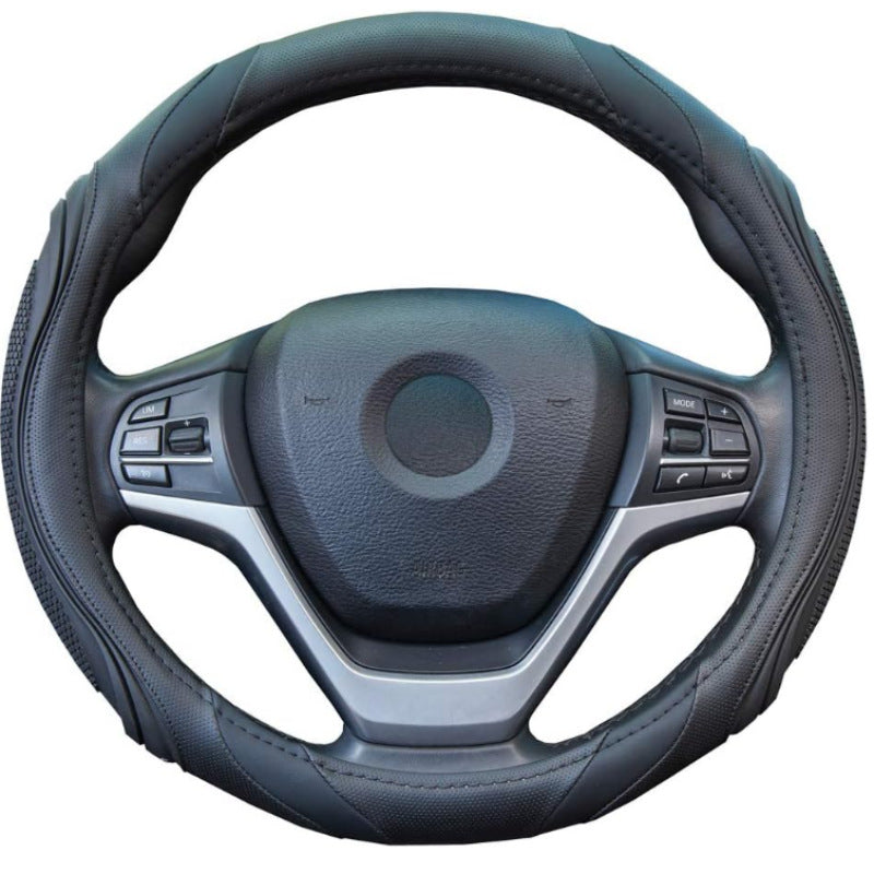 Cross-border stitching car steering wheel cover four seasons universal nail yarn film leather handle cover concave-convex massage car handle cover