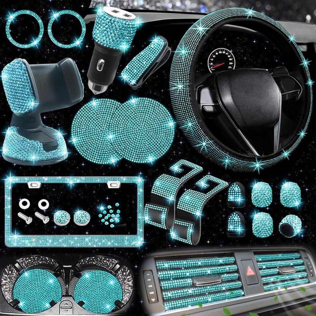 Car steering wheel cover non-slip comfortable no inner ring handle set diamond US gauge license plate frame rhinestone car decoration cross-border