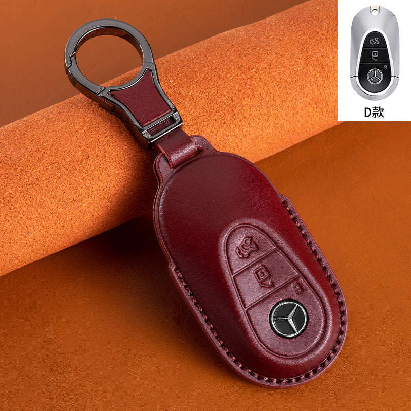 Suitable for Mercedes-Benz GLEGLAC200L c260L E300L first layer vegetable tanned leather leather key cover E-class S-class c