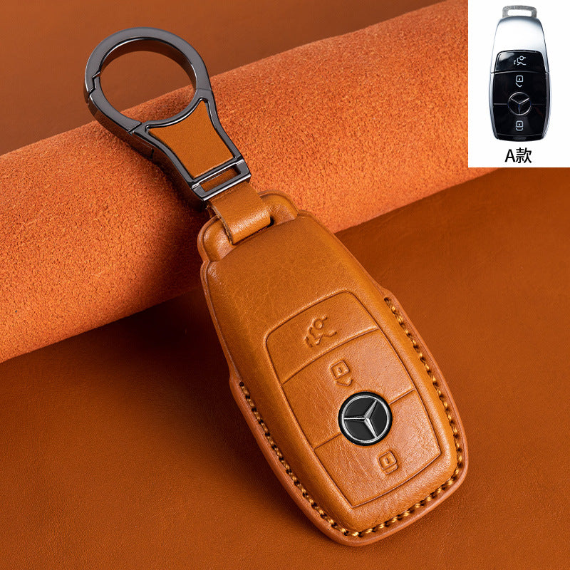 Suitable for Mercedes-Benz GLEGLAC200L c260L E300L first layer vegetable tanned leather leather key cover E-class S-class c