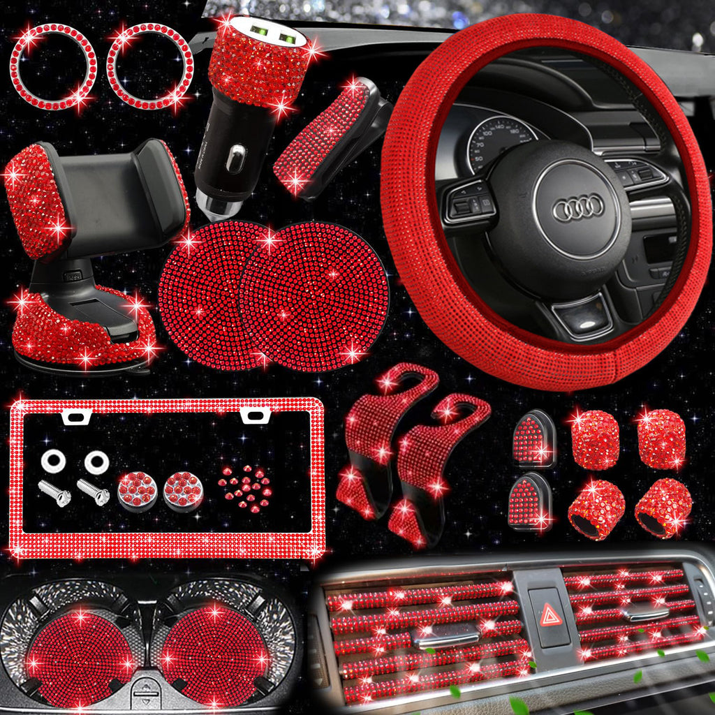 Car steering wheel cover non-slip comfortable no inner ring handle set diamond US gauge license plate frame rhinestone car decoration cross-border