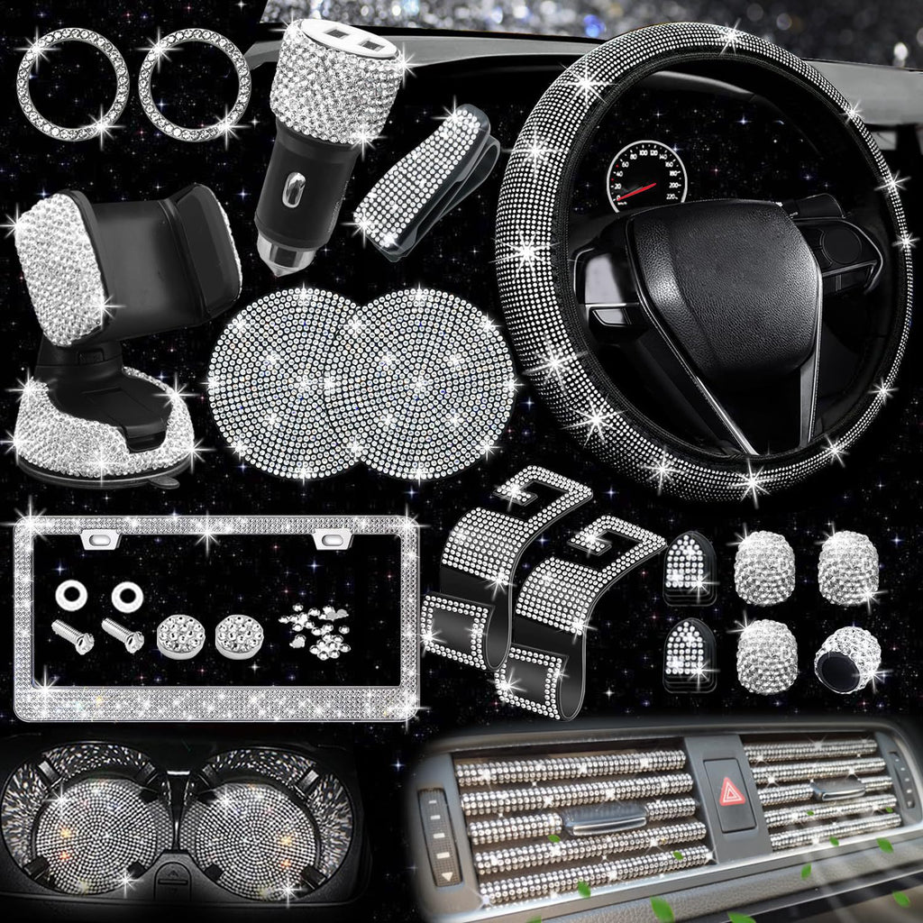 Car steering wheel cover non-slip comfortable no inner ring handle set diamond US gauge license plate frame rhinestone car decoration cross-border