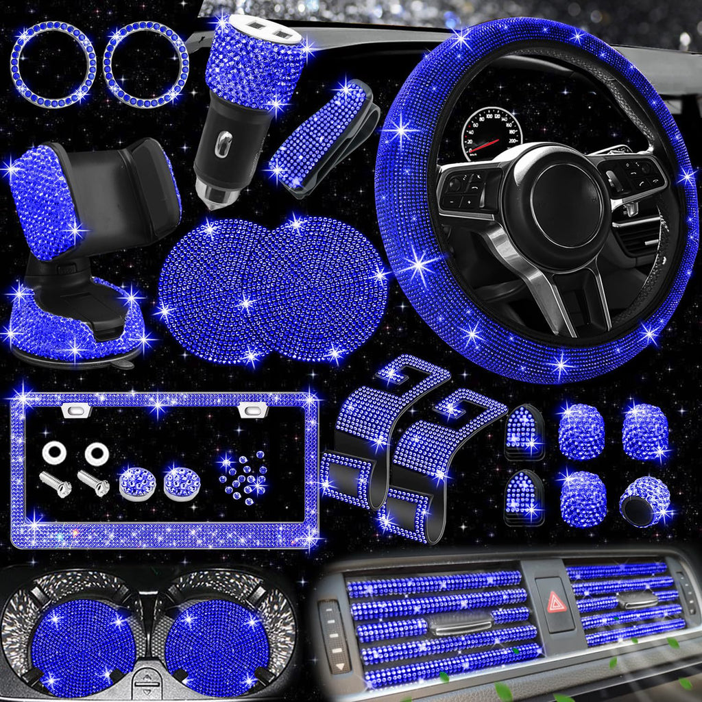 Car steering wheel cover non-slip comfortable no inner ring handle set diamond US gauge license plate frame rhinestone car decoration cross-border