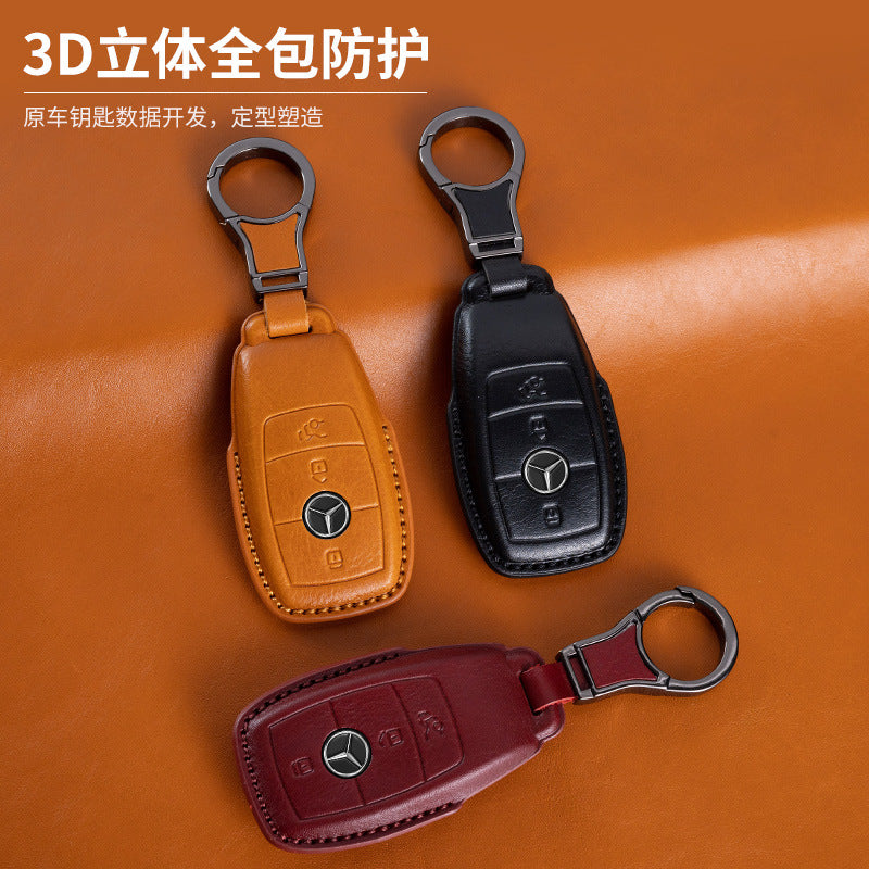 Suitable for Mercedes-Benz GLEGLAC200L c260L E300L first layer vegetable tanned leather leather key cover E-class S-class c