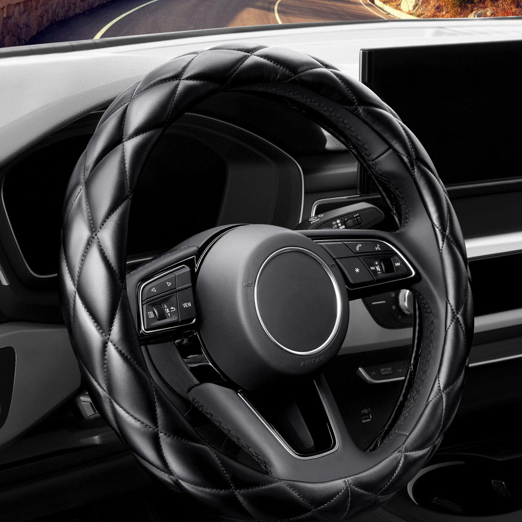 Car Steering Wheel Cover Rhinestone Steering Wheel Cover Four-Season Universal Diamond Soft Leather Non-Slip Steering Wheel Cover with Shiny