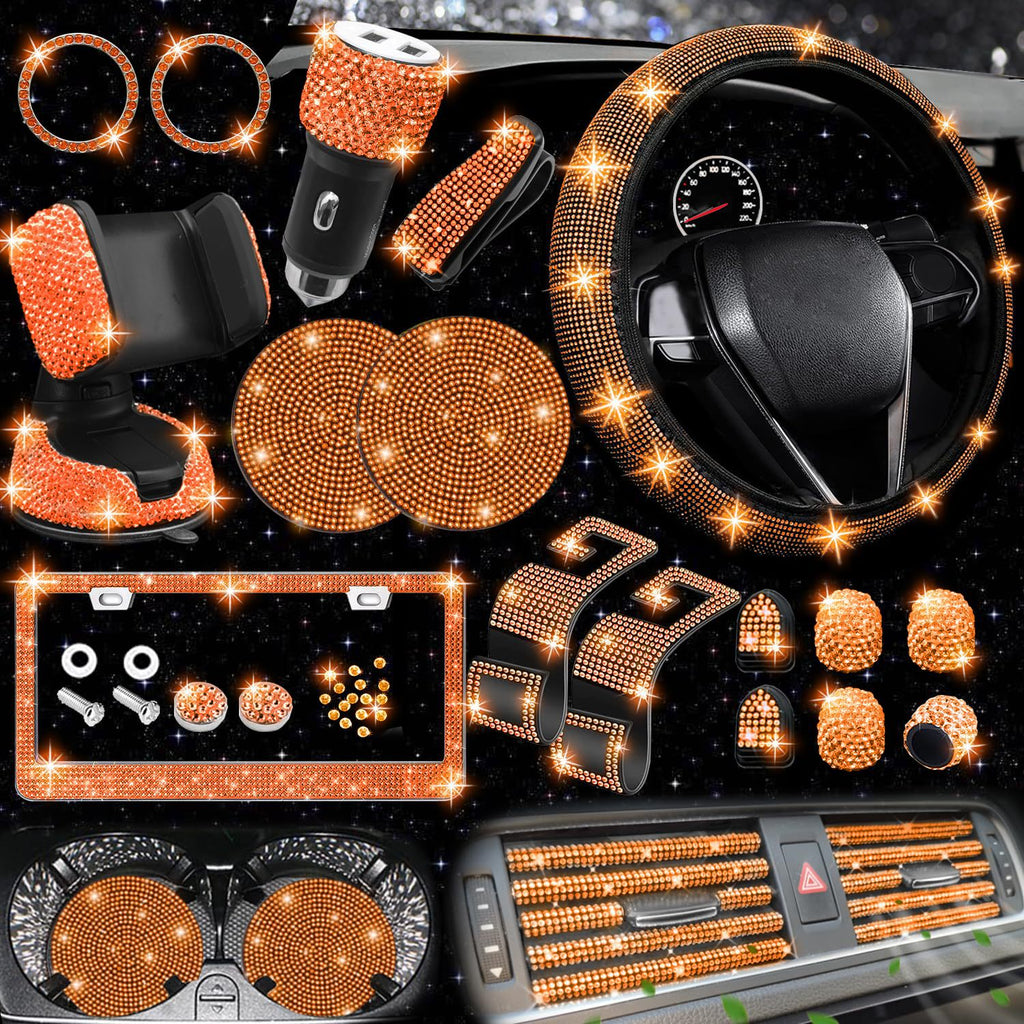Car steering wheel cover non-slip comfortable no inner ring handle set diamond US gauge license plate frame rhinestone car decoration cross-border