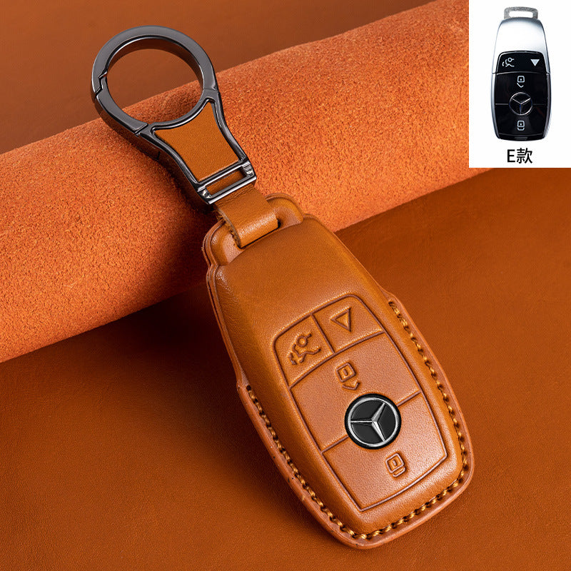 Suitable for Mercedes-Benz GLEGLAC200L c260L E300L first layer vegetable tanned leather leather key cover E-class S-class c