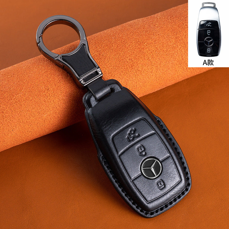 Suitable for Mercedes-Benz GLEGLAC200L c260L E300L first layer vegetable tanned leather leather key cover E-class S-class c