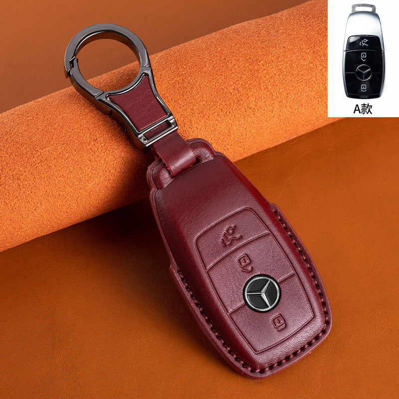 Suitable for Mercedes-Benz GLEGLAC200L c260L E300L first layer vegetable tanned leather leather key cover E-class S-class c
