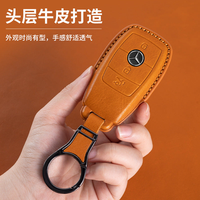 Suitable for Mercedes-Benz GLEGLAC200L c260L E300L first layer vegetable tanned leather leather key cover E-class S-class c
