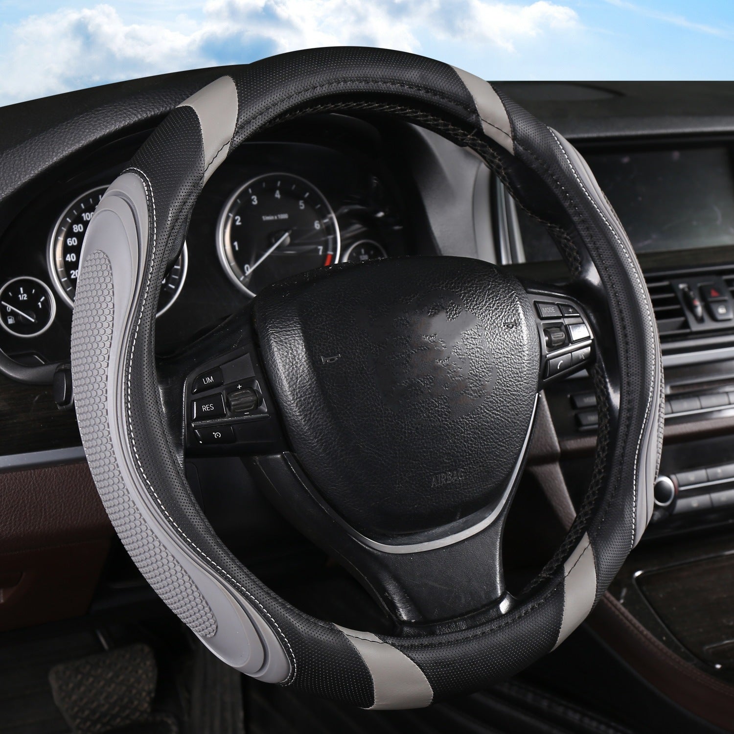 Cross-border stitching car steering wheel cover four seasons universal nail yarn film leather handle cover concave-convex massage car handle cover