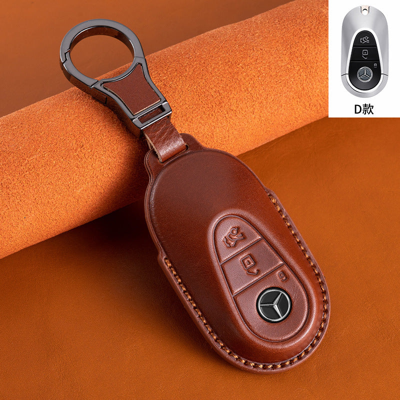 Suitable for Mercedes-Benz GLEGLAC200L c260L E300L first layer vegetable tanned leather leather key cover E-class S-class c