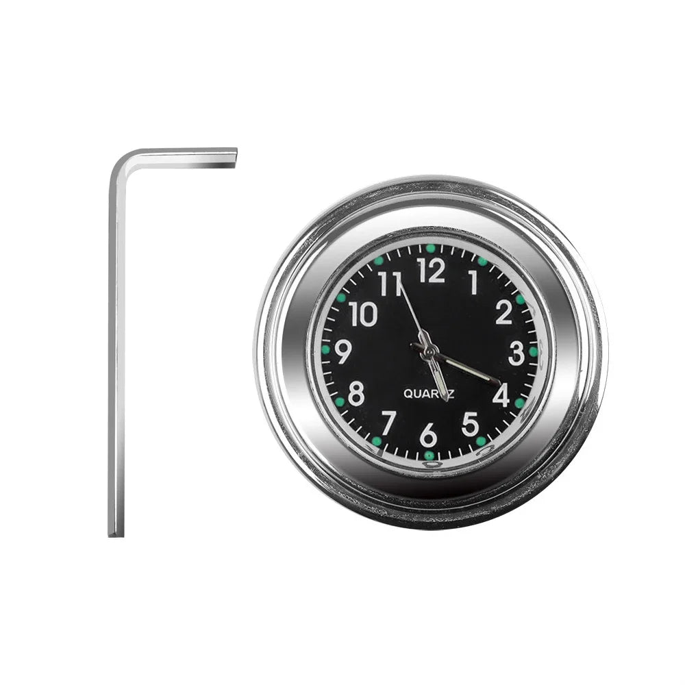 Aluminum Luminous Quartz Watch 22-25mm Motorcycle Scooter Bicycle Handlebar Mount Clock Time Display Clock Moto Accessories