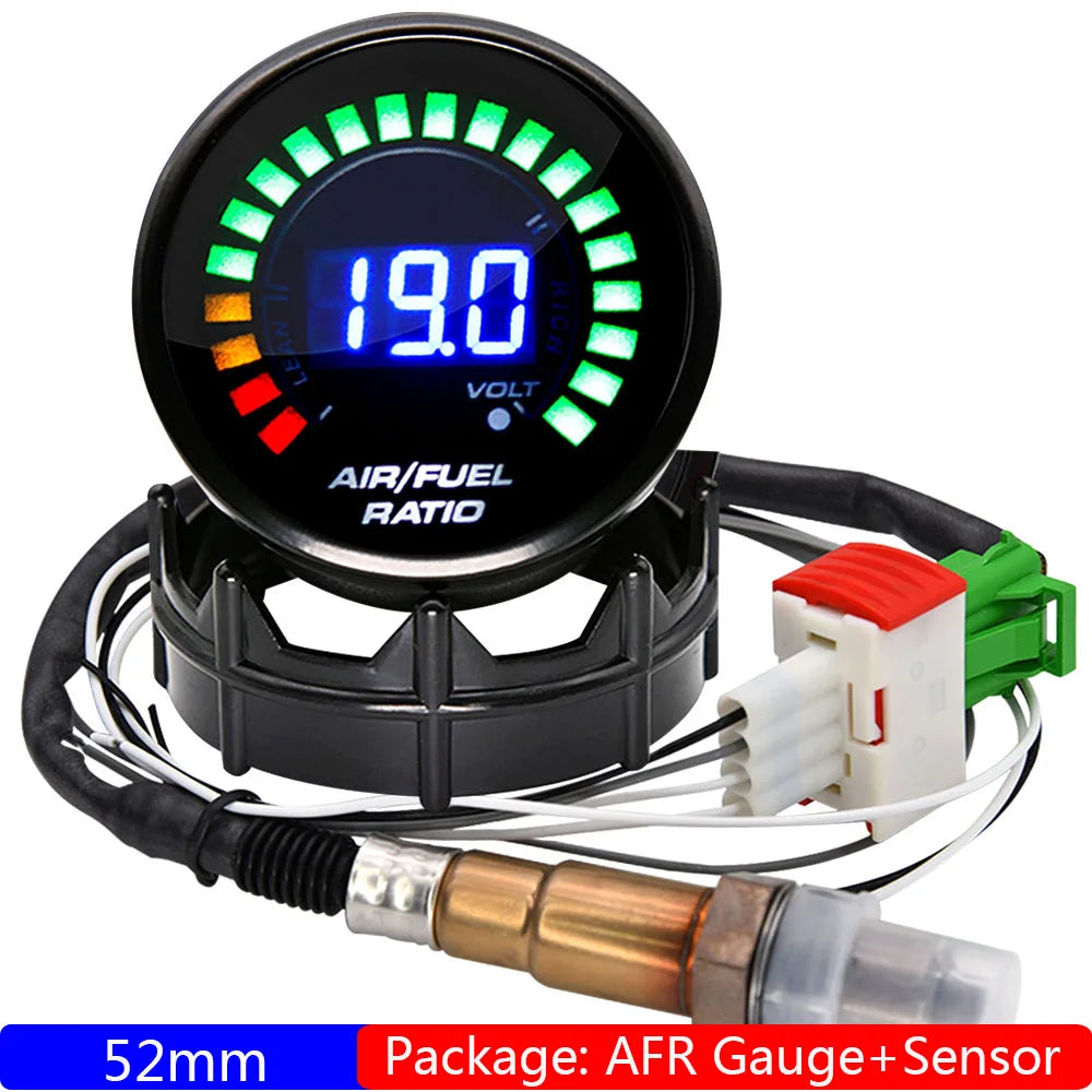 Digital 2"52mm Air Fuel Ratio Gauge AFR Display Narrowband O2 Oxygen Sensor 0258006028 Smoked Lens Car Gauge for Petrol Car 12V