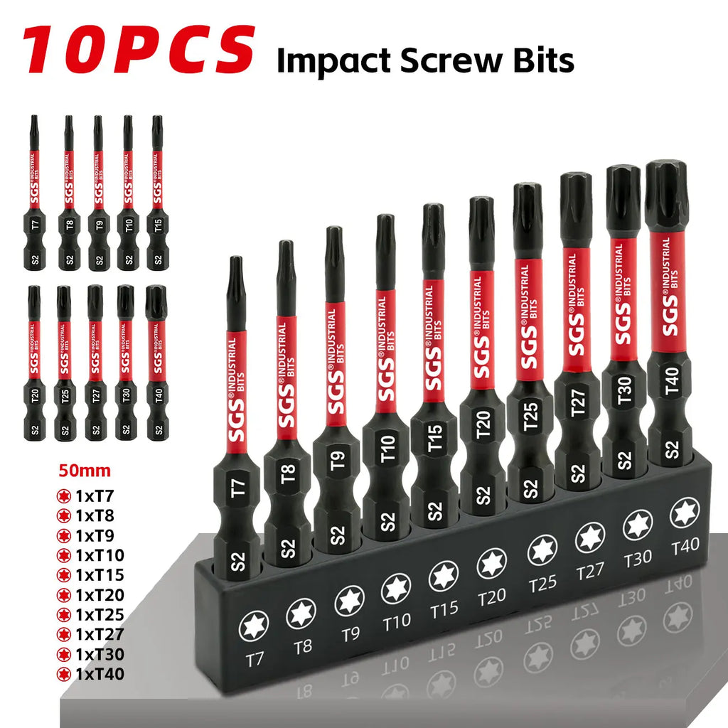 10-Piece Set of Strong Magnetic Anti-Slip Torx Solid and Hollow 50mm Screwdriver Bits, High Hardness Screwdriver Heads, Suitable for Electric and Manual Tools, DIY Projects, Mechanics and Hobbyists