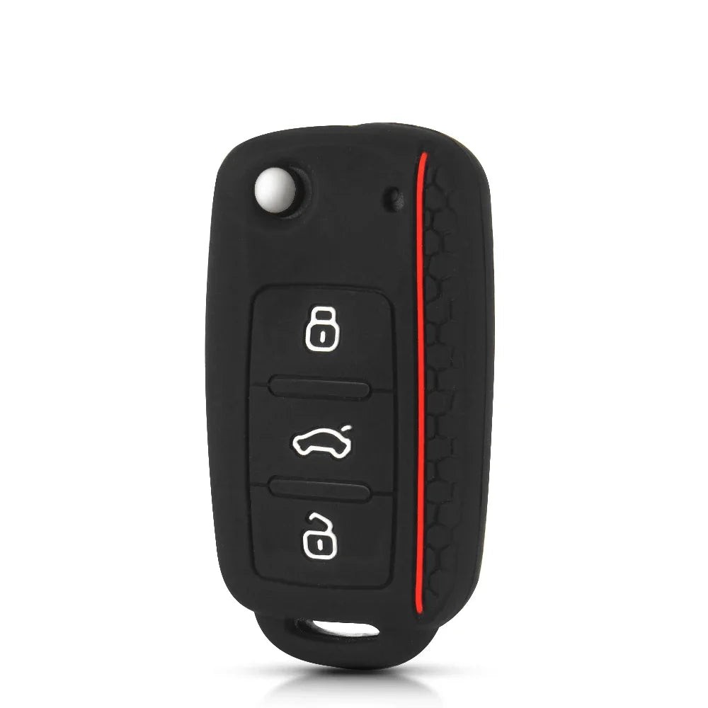 KEYYOU Silicone Car Key Case Cover for Volkswagen Sagitar/Polo/Golf/Bora/Tiguan/TOUAREG/Phaeton/SEAT/Skoda Key Fob Cover