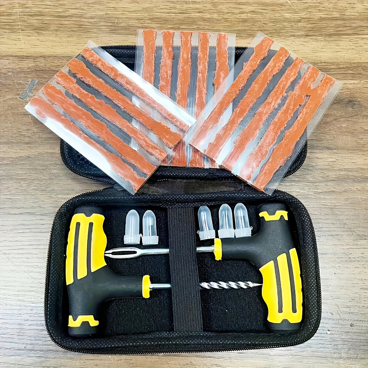 Universal Vacuum Tire Repair Kit - Emergency Puncture Fix for Car/Moto/Bike/Truck/SUV, With and Without Glue, Portable Fix