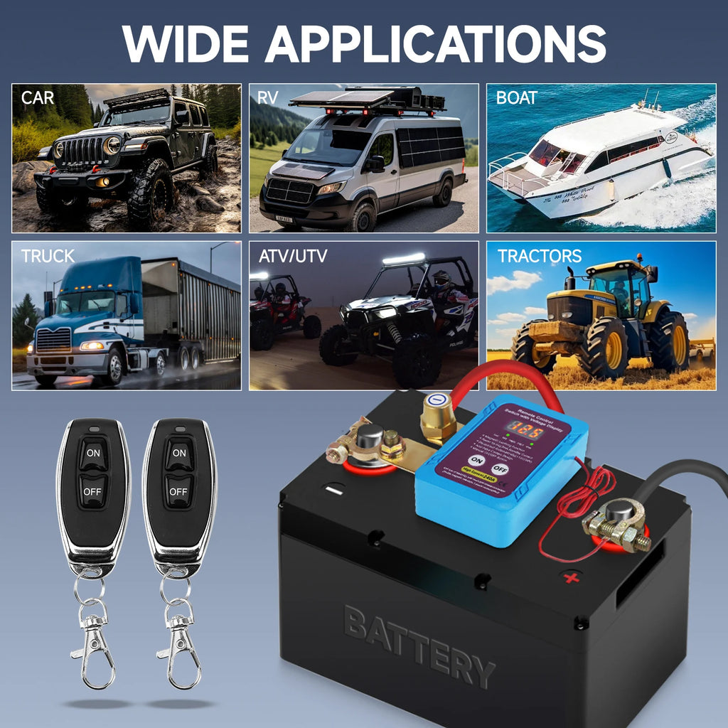 Car Kill Switch Anti-Theft Remote Battery Disconnect Switch 12v 240A with Smart Voltage for Car Truck RV For Car Truck RV 1 Set