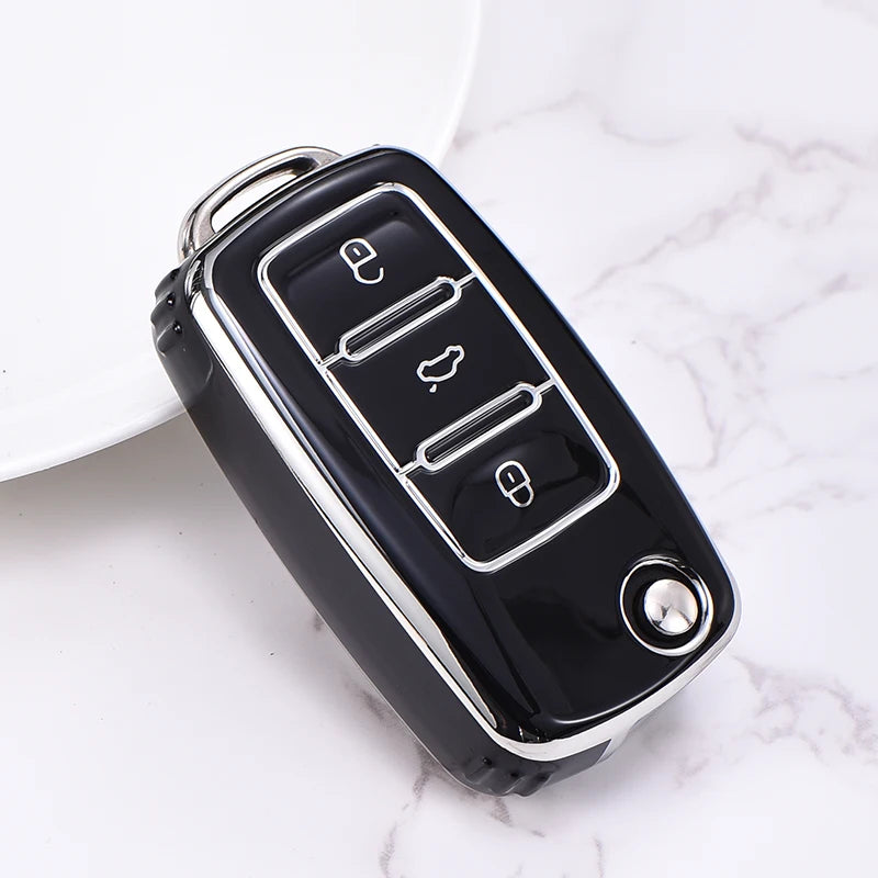 TPU Car Flip Key Case Cover Shell Fob For Volkswagen VW Polo Golf Passat Tiguan Beetle Caddy Eos Skoda Octavia Seat Leon Altea