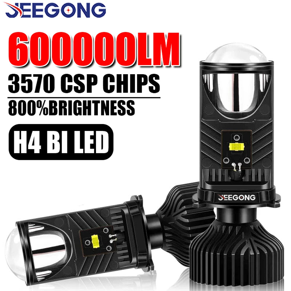 H4 LED Lens Headlight 600000LM 6000K Super Bright Led Headlamp CANBUS High Low Beam Motorcycle Car Lights Dual Projector 12V