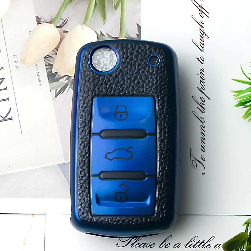 KEYYOU Silicone Car Key Case Cover for Volkswagen Sagitar/Polo/Golf/Bora/Tiguan/TOUAREG/Phaeton/SEAT/Skoda Key Fob Cover