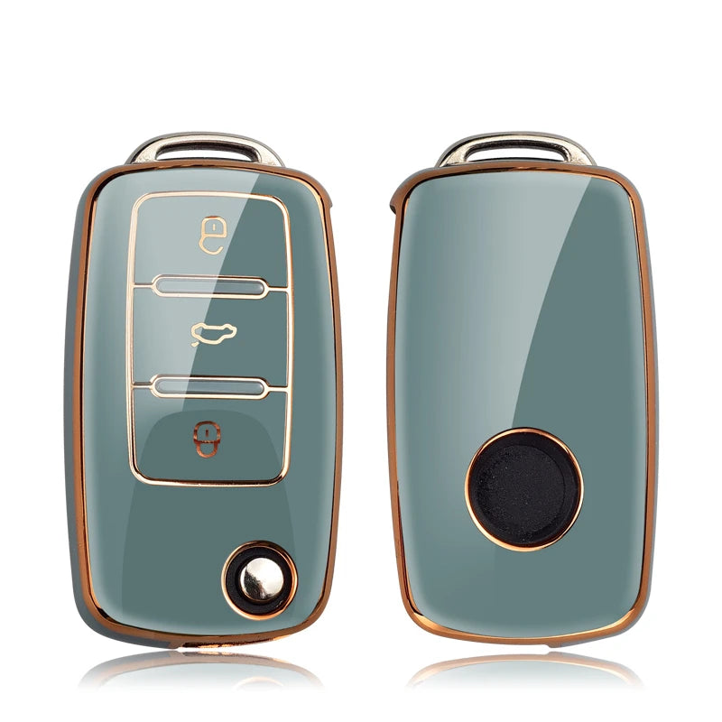 TPU Car Flip Key Case Cover Shell Fob For Volkswagen VW Polo Golf Passat Tiguan Beetle Caddy Eos Skoda Octavia Seat Leon Altea