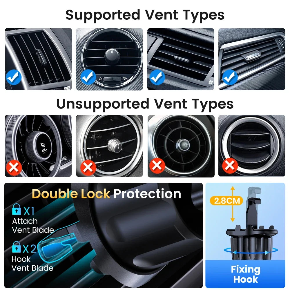 TOPK Upgraded Metal Hook Car Phone Holder Phone Holder Car Air Vent Automobile Cell Phone Mount Stand For All Smartphones